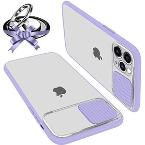 UNIOTEK UNIOTEK Smartphonehoes compatibel met iPhone 13 6,1 inch, zachte randen, stootvast, anti-kras, mat, transparant, camerabescherming, 360 graden ringstandaard, paars