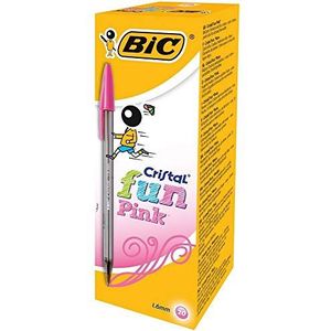 BIC Cristal Fun Balpennen Brede Punt (1,6 mm) - Roze, Doos van 20 Stuks