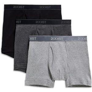2(X) IST Heren Essential Cotton Boxer Brief 3-pack Ondergoed (pak van 3), Zwart/Heather Grijs/Charcoal Heather, S