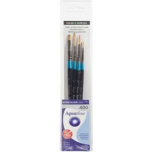 Daler-Rowney Aquafine Aquafine Zachte Synthetisch Haar Borstel Portemonnee Set, 4 Diverse Korte Handvat Borstels (ronde, Rigger en Flat Shader), Ideaal voor Professionele & Beginner Kunstenaars &