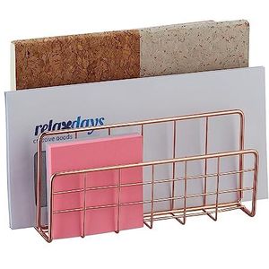 Relaxdays brievenhouder, 3 vakken, metaal, kantoor, bureau, H x B x D: 14 x 17,5 x 8 cm, staande postbak, roségoud