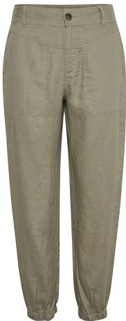 Part Two Casual broek voor dames, middelhoge taille, taps toelopende banden, elastische manchetten, Vetiver, 36