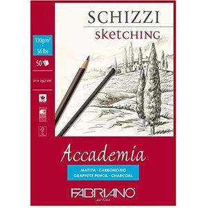 Honsell 41122129 - Fabriano Accademia Schizzi, DIN A4, 120 g/m², 50 vellen, wit, hoogwaardig, gumbestendig tekenpapier, zuur- en lignine-vrij, voor alle droge technieken
