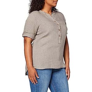 Bonateks, Geknoopte Tuneseerkraagblouse met kanten inzetstuk en lange opsteekbare mouwen, 100% linnen, DE-maat: 40, Amerikaanse maat: XL, bovenstukken, woestijn - gemaakt in Italië, beige, 40