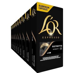 L'OR Espresso Koffiecups Ristretto (100 Ristretto Koffie Capsules - Geschikt voor Nespresso Koffiemachines - Intensiteit 11/12 - 100% Arabica Koffie) - 10 x 10 Cups