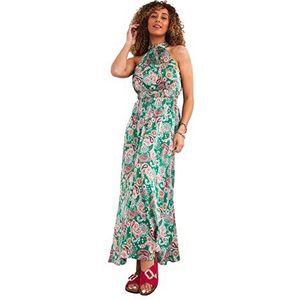 Joe Browns Zijdeachtige paisley gestrekte taille halter maxi-jurk voor dames speciale gelegenheid, Groen, 44