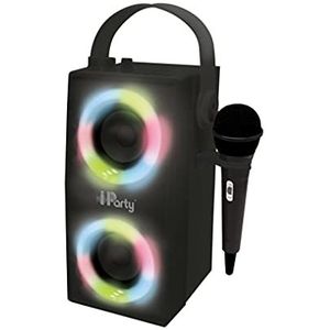 Lexibook iParty - Draagbare Bluetooth-lichtspeaker met microfoon, lichteffecten, karaoke, draadloos, USB, SD-kaart, oplaadbare batterij, Zwart, BTP180BKZ