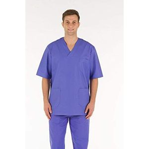 Gima - Kasack van 100% hoogwaardig katoen, ziekenhuis-uniform, blauwe indigoe kleur, uniseks, V-hals, halve mouwen, XL-maat, lijn voor artsen, dierenartsen, verpleegkundigen en gezondheidspersoneel
