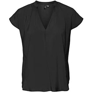 VERO MODA Dames VMQUEENY V-hals C/S WVN GA Top, Zwart, XS, zwart, XS