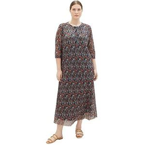TOM TAILOR Damesjurk van gaasdoek met plissé en knoopsluiting, 32370-navy Small Tie Dye Floral, 46 NL