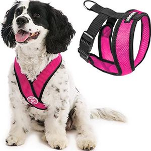 Gooby Comfort X Head In Harnas - Flamingo Pink, Medium - Anti-trek klein hondentuigje, gepatenteerd chokevrij X-frame - on-the-go hondentuig voor middelgrote honden, trekt niet of kleine honden voor