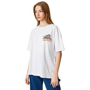 Koton Tom Ve Jerry Cotton Licensed T-shirt met korte mouwen voor dames, ecru (010), M