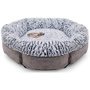 Rosewood Klein hondenbed voor honden, katten, kittens en puppy's, machinewasbaar, superzacht fleece gevoerd, kunstleer, grijs, 48 x 48 x 16 cm