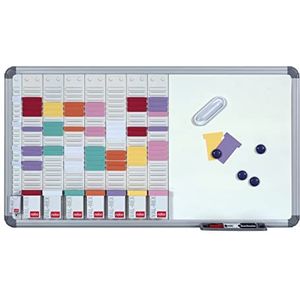 Nobo T-kaartenplanningsset met magnetisch whiteboard, wandmontage, stalen oppervlak, 8 kolommen en 24 sleuven, maat 2, incl. T-kaarten, indexkaarten, whiteboardstiften, magneten en gum, 2951400