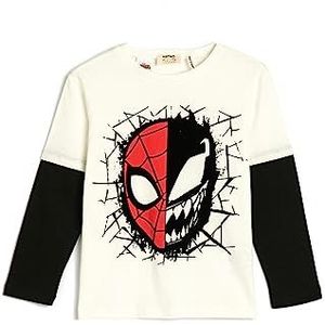 Koton Jongens Spider Man T-shirt Gelicentieerd Gelaagd Lange Mouwen Crew Neck Katoen, wit (000), 9-10 Jaar