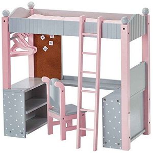 Teamson Kids Stapelbed en Bureau Voor 18"" Poppen - Accessoires Voor Poppen - Kinderspeelgoed - Grijs/Roze