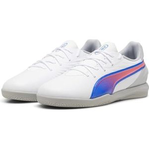 PUMA Unisex Kid's King Match It Jr voetbalschoen, Puma Wit Bluemazing Flat Licht Grijs, 34.5 EU