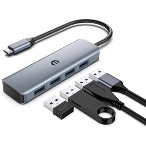 USB C Data Hub, 4-poorts USB 3.2 Hub, met 50 cm verlengde kabel, USB C Splitter Multiport Data Hub Adapter 10 Gbit/s voor MacBook/Surface/Dell/iPad/Steam Deck