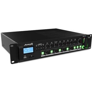Audibax Zone 240BT audioversterker voor meerdere zones, uitgangsvermogen 240 W, meerdere kabelingangen, audio-mixer met Bluetooth, USB- en SD-aansluiting, fantoomvoeding