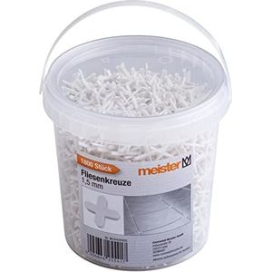 Meister Tegelkruisjes 1,5 mm - praktische set met 1000 stuks - herbruikbaar door ring - van robuust polypropyleen - wit/tegelaccessoires/tegelleghulp/voegenkruis / 4426650