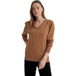 DeFacto Gebreide damesmode - stijlvolle gebreide trui blouses & tunieken voor dames - keuze aan truien - fijn gebreide truien en truien, camel, S