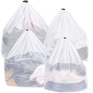 Set van 4 Lavado-bolsas voor Lavadora, Bolsa's met koord, reutilizables, Bolsa voor Bebés, Sujetadores en Ropa Interieur (Malla Fina, 4 Tamaños)