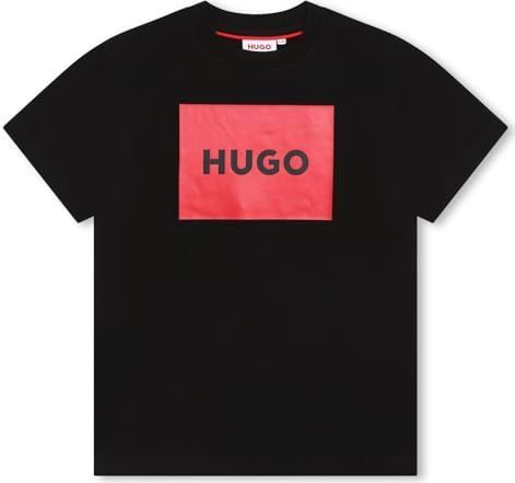 HUGO - T-Shirt - Zwart - Katoen - Groot Logo in Vak - Junior