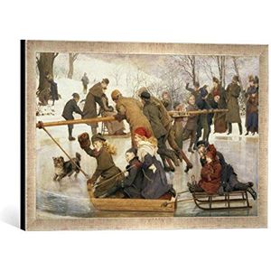Ingelijste foto van Robert Barnes ""A Merry-Go-Round on the Ice, 1888"", kunstdruk in hoogwaardige handgemaakte fotolijst, 60x40 cm, zilver raya