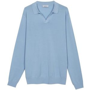 Diana Studio - Gescherd gebreid poloshirt zonder knopen, voor heren, 100% katoen, licht, extra gedraaid, lange mouwen, casual pasvorm, Hemelsblauw., L