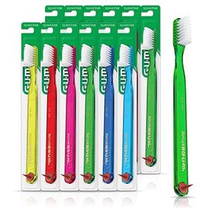 GUM 409 klassieke tandenborstel met rubberen punt, compacte kop, zachte borstelharen bulkmonsters, 12 Count