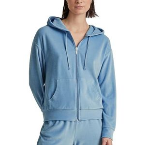 CALIDA Lounge velours jas met capuchon voor dames, van zacht katoen-velours, Eindeloze hemel, 40-42