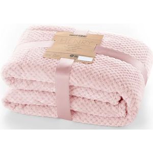 DecoKing Henry knuffeldeken van 220 x 240 cm, roze, deken, microvezel, woondeken, sprei, fleece, zacht, behaaglijk, Scandinavische stijl, roze poeder