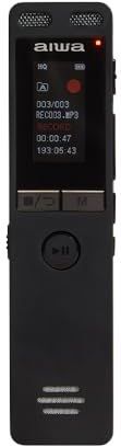 AIWA DVR-A400 Digitaal dicteerapparaat, extra plat, met stereo-microfoon en geïntegreerd geheugen van 16 GB, zwart