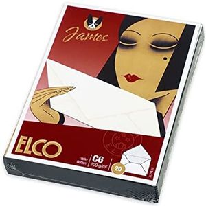 ELCO James Velin enveloppen, 100 g/m², gevoerd, met rubber, watermerk, 20 stuks, wit, c6 (162 x 114 mm) voor papierformaat A6, 71318.10