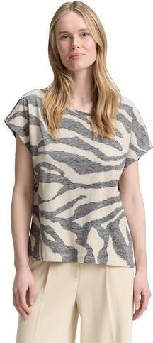 TOM TAILOR T-shirt voor dames, 38146 - Inside Printed Beige Zebra, XL