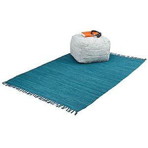 Relaxdays Vloerkleed blauw - van katoen - handgeweven - tapijt - slipvast - chill mat - 120x180cm
