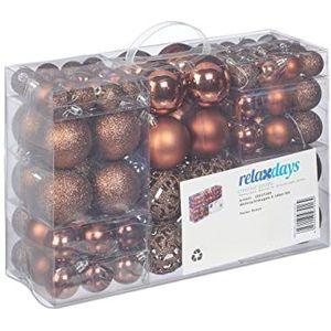 Relaxdays kerstballen 100 stuks, kerstdecoratie, mat, glanzend, glitters, kerstboom ballen ∅ 3, 4 & 6 cm, bruin