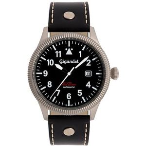 Gigandet Heren analoog Japans automatisch uurwerk horloge met lederen armband VNAG8/007, zwart