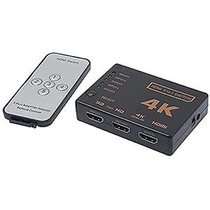 APM 590463 HDMI-schakelaar, 5 ingangen en 1 uitgang, voor 4K en 3D-resoluties, compatibel met Blu-Ray-speler, videoprojector, thuisbioscoop, pc enz. met afstandsbediening, zwart