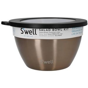 S'well Salade Bowl Kit, Pyrite, 1.9L - Salade Lunch Box met Condiment Container en Verwijderbaar Dienblad - Lekvrij en Vaatwasmachinebestendig