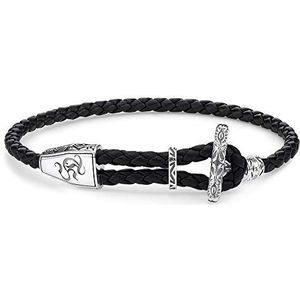 Thomas Sabo Uniseks leren armband 925 sterling zilver gezwart 25 cm, 14,00-25,00 cm, 925 sterling zilver, zwart en leer,