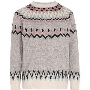 Fenia Fairy Isle Jacquard-pullover voor dames, met ronde hals, lichtbruin, maat XL/XXL, lichtbruin, XL