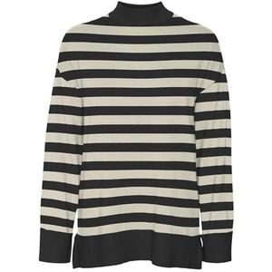 VERO MODA VMHAPPINESS LS HIGHNCK Long Pull GA Boo, Zwart/Stripes: w Birch, XS