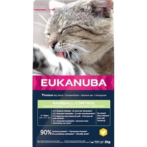 EUKANUBA Anti-Haarballen kattenvoer met kip - premium droogvoer ter vermindering van haarballen voor katten van 1 jaar, 2 kg