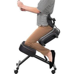 DRAGONN by VIVO Ergonomische knielstoel met rugsteun, verstelbare kruk voor thuis en op kantoor met schuine zitting voor een betere houding - dikke comfortabele kussens, zwart, DN-CH-K02B