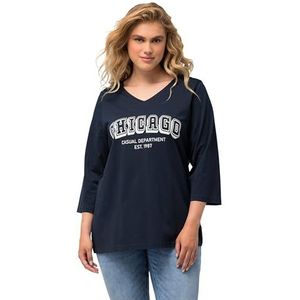 Ulla Popken, Dames, grote maten, shirt met stedenprint, marineblauw, 46/48 NL
