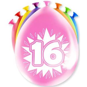 PD-Party 7036511 Gelukkig Feest Ballonnen | Happy Balloons | Natuurlijk Rubber (Latex) | Viering - 16 Jaren, Pak van 8, Veelkleurig, 30cm Lengte x 30cm Breedte x 30cm Hoogte