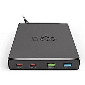 Oplader Multiple Power Delivery 75 W SBS, draagbaar laadstation met 2 USB-C-poorten en 2 USB-A-poorten, zwart