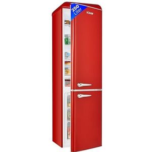 Bomann® KGR 7328.1 Retro koel-vriescombinatie met 250 liter inhoud, koelcapaciteit: 186 l en vriezen: 64 l, koelkast met ledverlichting, koelkast met traploze temperatuurregeling, rood