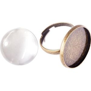 INNSPIRO Medaillon-ring van metaal, verstelbaar, rond, antiek goud, diameter 20 mm., 20mm, Metaal